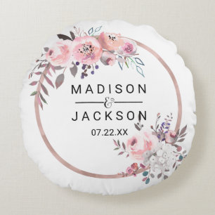 Blush & Rose Gold Framed Wedding Ring Bearer Round Cushion