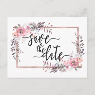 Blush & Rose Gold Framed Wedding Save the Date Announcement Postcard