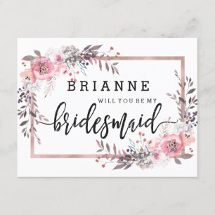 Blush & Rose Gold Framed Will You Be My Bridesmaid Invitation