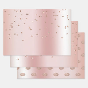 Blush Rose Gold Glitter Confetti Kisses Hearts Wrapping Paper Sheet