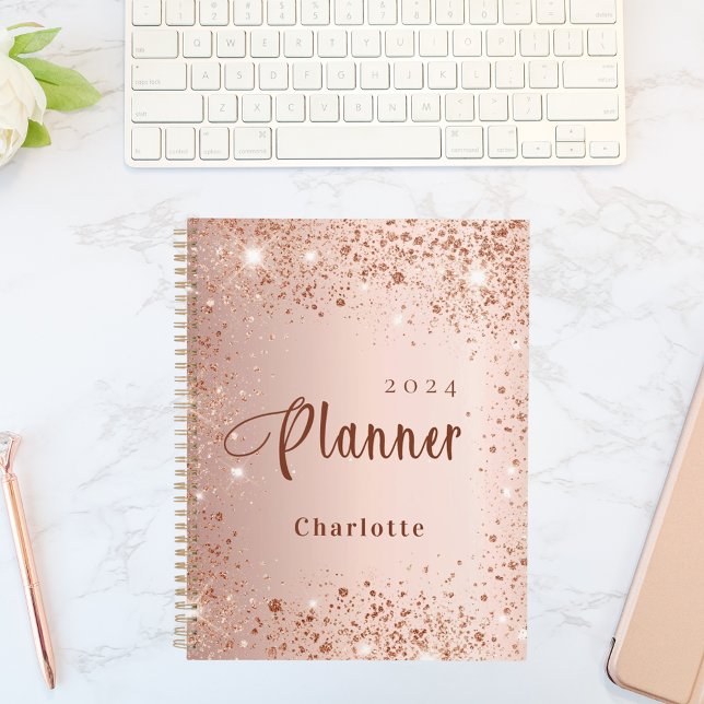 Blush rose gold glitter dust monogram name 2023 planner (Creator Uploaded)