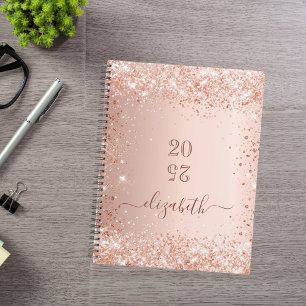 Blush rose gold glitter dust monogram name 2025 planner