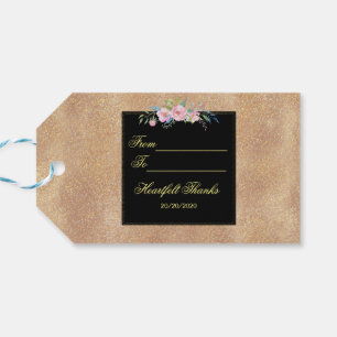 Blush Rose Gold Glitter Floral Wedding Gift Tags