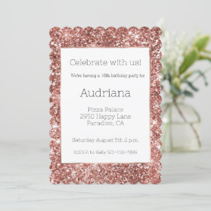Blush Rose Gold Glitter Glitz 16th Birthday Invitation