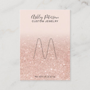 Blush rose gold glitter jewellery ring display business card