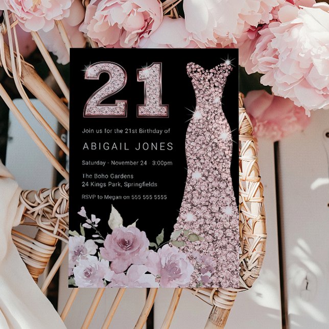 Blush & Rose Gold Gown 21st Birthday Party Invitation (Creator Uploaded)