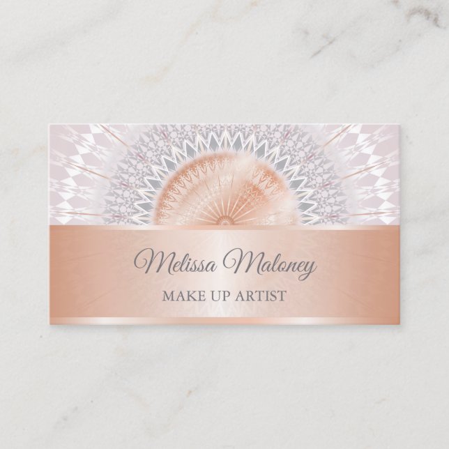 Blush Rose Gold Grey Mandala Business Card (Front)