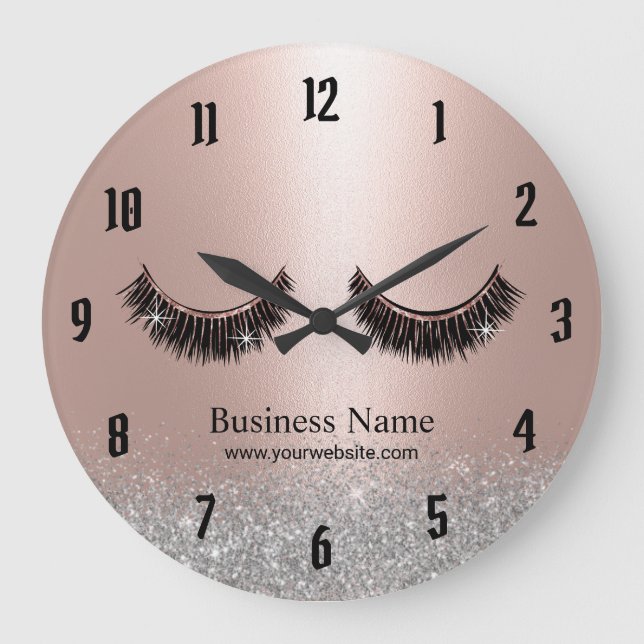 Blush Rose Gold Lashes Makeup Artist Beauty Salon Large Clock (Front)