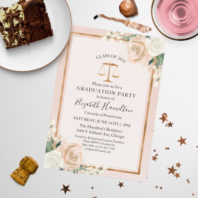 Blush & Rose Gold Law School Graduation Party Invitation (Creator Uploaded)