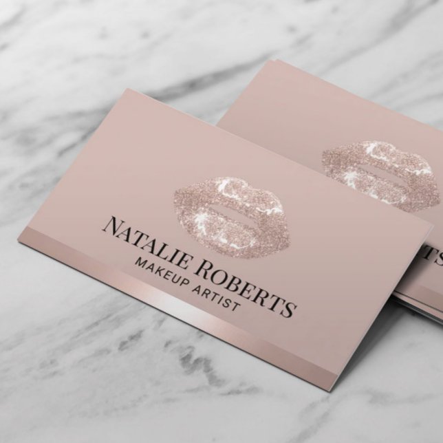 Blush Rose Gold Lips Makeup Artist Beauty Salon Business Card (Creator Uploaded)