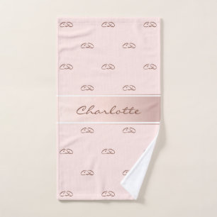 Blush rose gold monogram modern elegant name bath towel set
