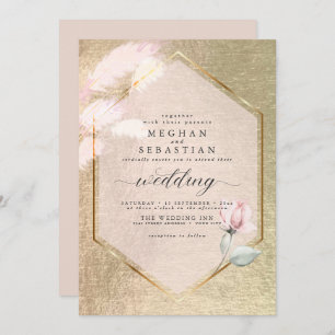 Blush Rose Gold Pampas Grass Floral  Invitation