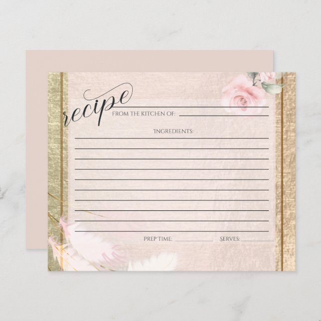 Blush Rose Gold Pampas Grass Recipe Card (Front/Back)