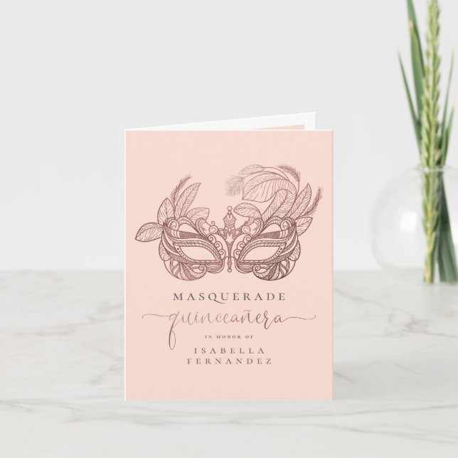 Blush & Rose Gold Photo Masquerade Quinceañera Invitation (Front)