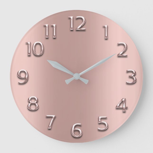 Blush Rose Gold Pink Lux Metallic Arabic Number Large Clock (Front)