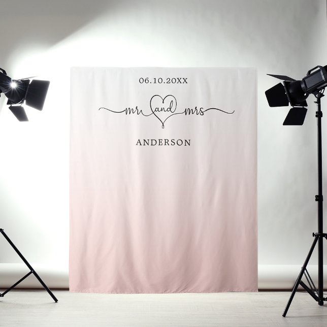 Blush rose gold pink mr mrs heart wedding tapestry (Creator Uploaded)