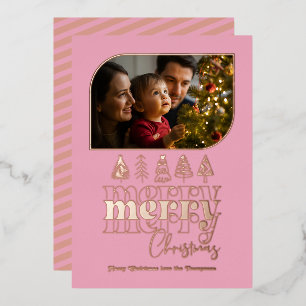 Blush & Rose Gold Retro Doodle Christmas Photo