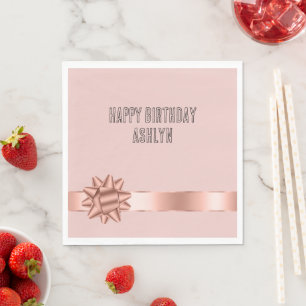 Blush Rose Gold Ribbon Bow Birthday Napkin
