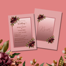 Blush Rose Gold Script Burgundy Floral Wedding