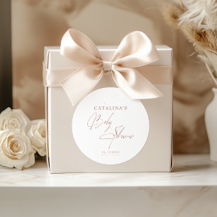 Blush Rose Gold Script Chic Baby Shower Classic Round Sticker