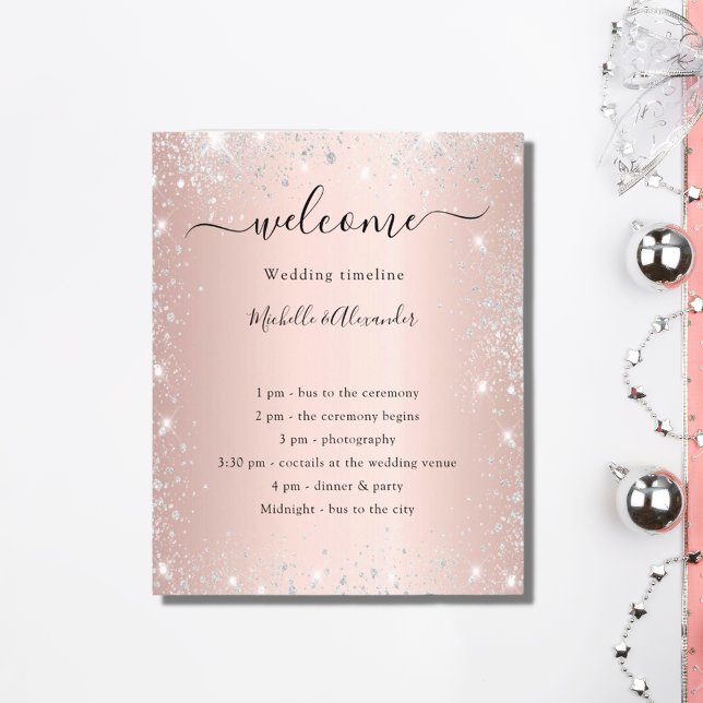 Blush rose gold silver glitter wedding program (Creator Uploaded)