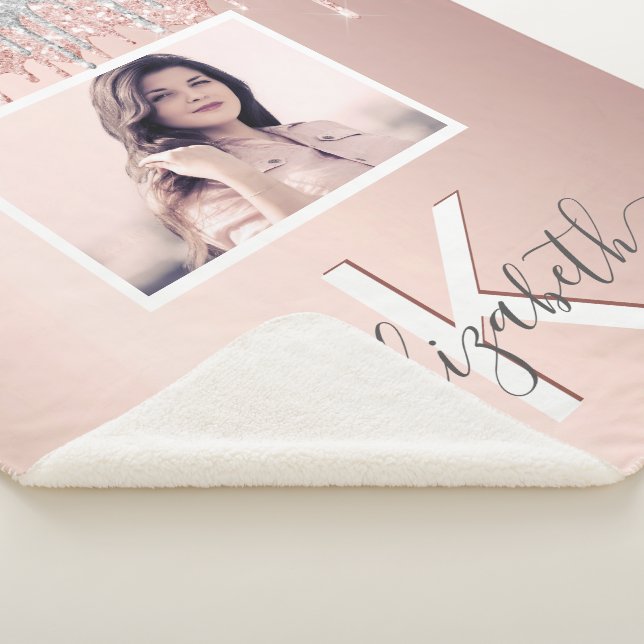Blush rose gold silver photo monogram sherpa blanket (3/4)