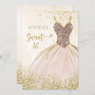 Blush Rose Gold Sparkle Dress Sweet 16 birthday Invitation
