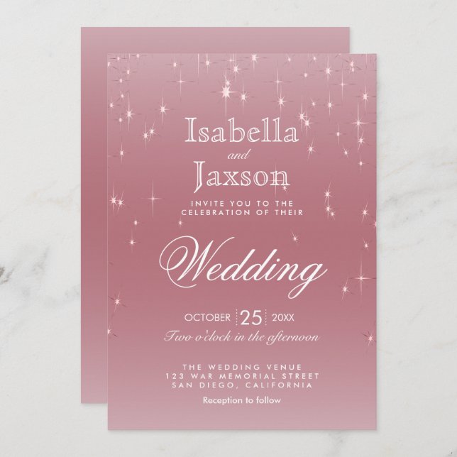 Blush Rose Gold Star Lights Invitation (Front/Back)