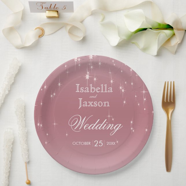 Blush Rose Gold Star Lights Paper Plate (Wedding)