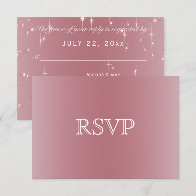 Blush Rose Gold Star Lights - RSVP Card (Front/Back)