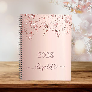 Blush rose gold stars dripping monogram name 2023 planner