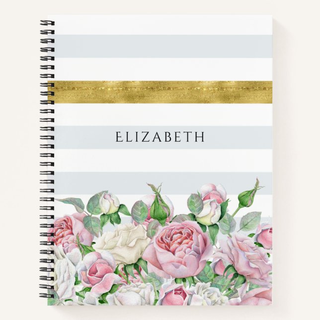 Blush Rose Gold Stripe Name Notebook (Front)