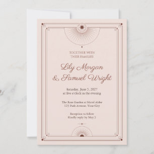 Blush Rose Gold Sunburst Wedding Invitation