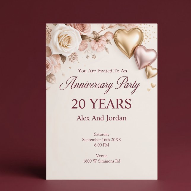 Blush Rose Gold Wedding Anniversary Party Invitation (Creator Uploaded)