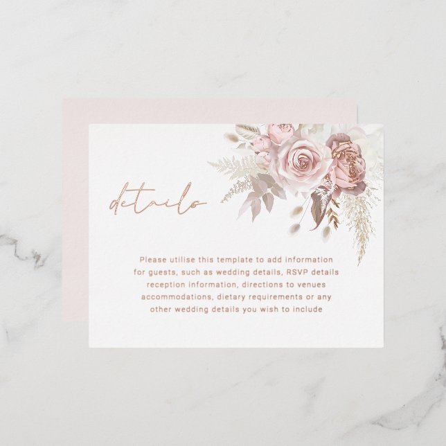 Blush  & Rose Gold Wedding Details Enclosure Card (Front/Back)