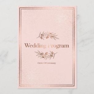 Blush Rose Gold Wedding Program Cover Programme