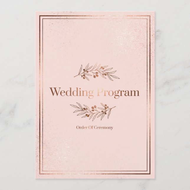 Blush Rose Gold Wedding Program Cover Programme (Front)