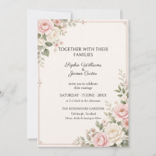 Blush Rose Greenery Border Wedding Invitation