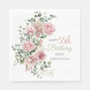 Blush Rose Greenery Eucalypt 55th Birthday Napkin