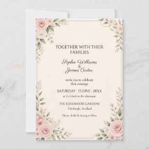 Blush Rose Greenery Floral Wedding Invitation