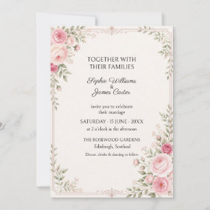 Blush Rose Greenery Ornate Wedding Invitation