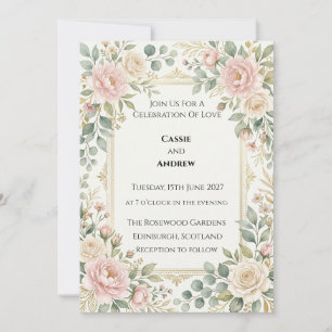 Blush Rose Greenery Wedding Invitation