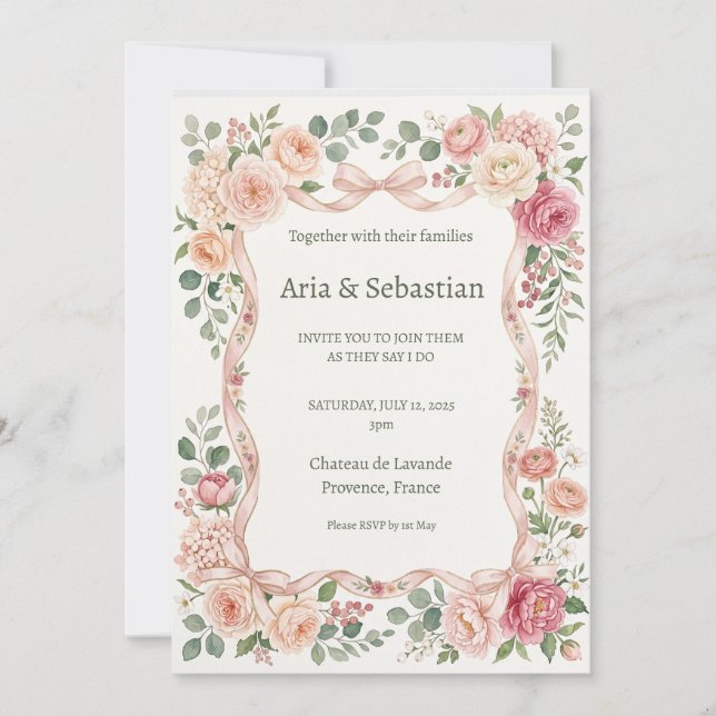 Blush Rose Greenery Wedding Invitation (Front)