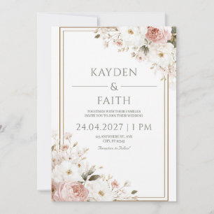 Blush Rose & Ivory Floral Wedding Invitation