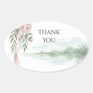 Blush Rose Landscape Wedding Thank You Oval Sticker