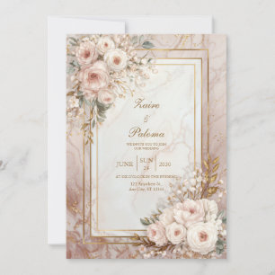 Blush Rose Marble Gilded Frame Wedding Invitation