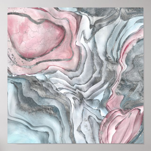 Blush rose marble - pastel pinks and silver poster (Front)