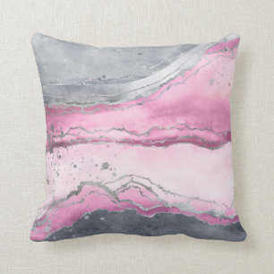 Blush rose marble - pastel pinks, grey and silver cushion