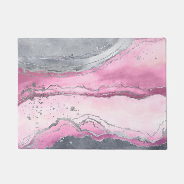 Blush rose marble - pastel pinks, grey and silver doormat (Front)