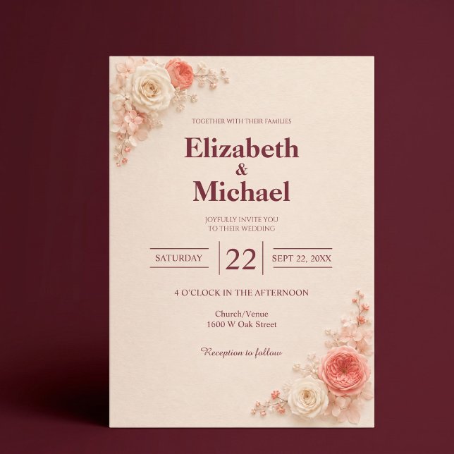 Blush Rose Modern Elegant Wedding Invitation (Creator Uploaded)